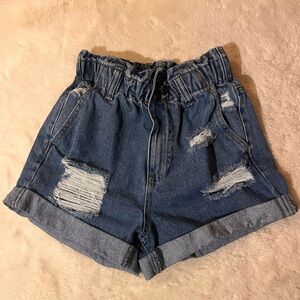Forever 21 Blue Jean Shorts with Distressed Details